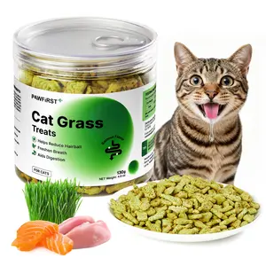 PawFirst Cat Grass Hairball Control Biscuits, Low-Temperature Baked Natural Salmon Flavor Cat Treats, Teeth Cleaning Indoor Kitten Training Snacks