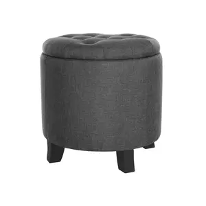 SONGMICS Round Ottoman, Ottoman with Storage, 17.7 Dia. x 17.5 H Inches Foot Rest with Legs, Load up to 330 lb