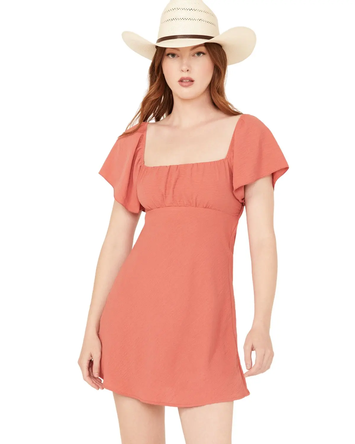 Originality Women's Women'S Emma Flutter Sleeve Tie-Back Mini Dress - E0982w039jd-Rust