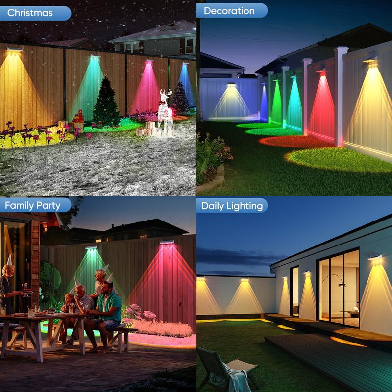 Outdoor Solar Garden Wall Light Fence Lamp, Solar Lights Outdoor, 2/4 Pack LED Solar Charging, Automatic Day Charge Night Light, IP68 Waterproof, 7 Color Options