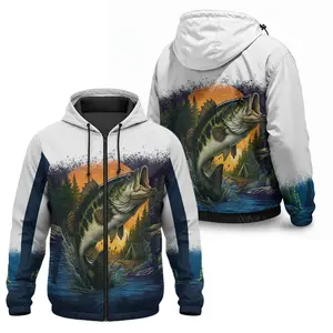 Largemouth Bass Windbreaker Jacket – Sunrise Fishing Edition | Lightweight Hooded Fishing Jacket for Men