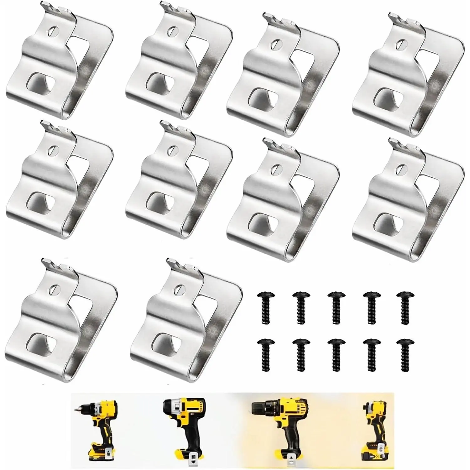 10-Pcs 304 Stainless Steel Belt Clips for Dewalt 20V Power Tools - U-Shaped Hook, Stainless Steel Bracket Tool Hooks Compatible with DCD980, DCD985, DCD980L2, DCD985L2 (Models N268241, N086039)