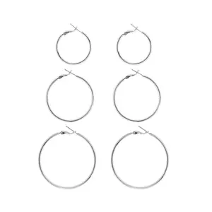3 Pairs 40 50 60mm Big Hoop Earrings For Women Large Hypoallergenic Circle Endless Thin Oversize Silver Hoops