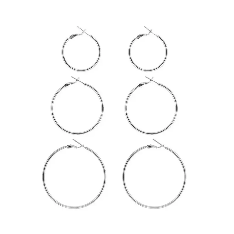 Women's Oversize Hoop Earrings Set - 3 Pairs (40mm, 50mm, 60mm) Thin Silver Big Hoops, Hypoallergenic Circle Earrings for Daily Wear, Fashionable Multi-Size Bold Design Accessories for Women