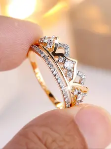 Crown Design Artificial Cubic Zirconia Gemstone Ring, Fashion Accessories for Women & Girls, Trendy All-match & Exquisite Jewelry for Birthday Gift, Crown Pinky Ring