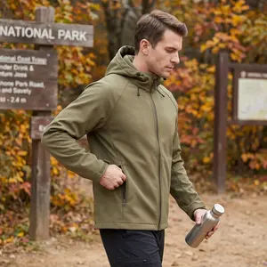 Men's Waterproof Softshell Hooded Jacket, Fleece Lined Windproof Outdoor Coat, Water Resistant Tactical Hiking Jacket for All Seasons