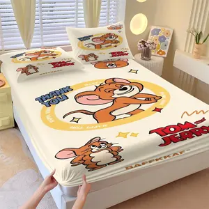 Tom And Jerry Patterned Bed Sheet, Non Slip, Dustproof And Soft Bedroom And Dormitory Bedding, Suitable For Moving And Holiday Gifts, Including 1 Bed Sheet And 2 Pillowcases, Bedding Sheets