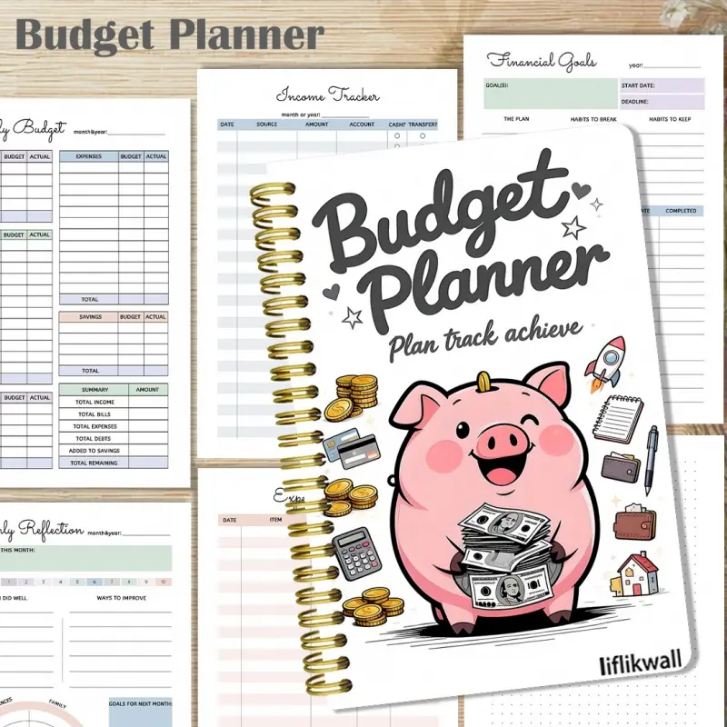 Budget Planning and Financial Tracking - A5-sized monthly expenditure record book, Savings Challenge Planner, Planner Notebook, featuring receipt tracking functions, suitable for student and small business cash flow management, portable version