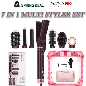 【Graduation Gift 】7-in-1 Hair Styler Set, Dual Voltage Negative Ion Blowout Brush,12 Months Warranty,110,000RPM High Speed Qiiet Hair Dryer+ No Heat Plate Hair Straightener +Hot Air Brushs+ Auto Rectangle Curling Wand Multistyler for Women