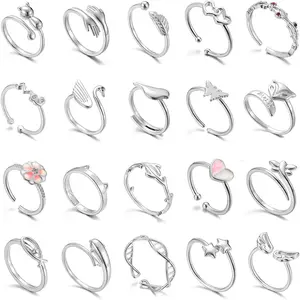 BY-256 20 Pcs Adjustable Rings Set for Women - Finger Rings Pack Stackable Rings for Teens- Cute Rings for Teen Girls -in Gold and Silver Tone