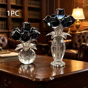 【Black Rose】Rose Crystal Glass Sculpture, Flower Figurines, Elegant Home Office Decor, Unique Artistic Centerpiece, Perfect Mother's Day Gift, Valentine's Day, Birthday