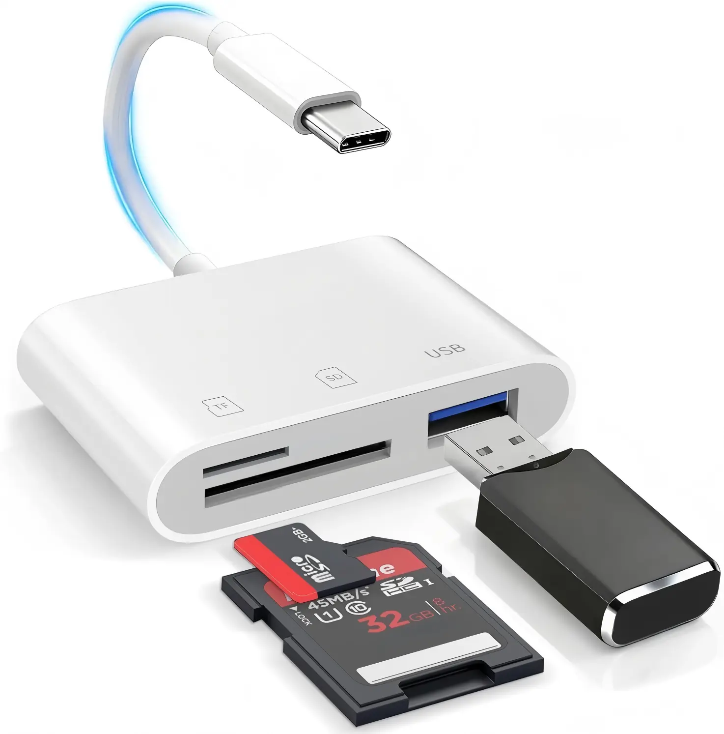 USB C SD Card Reader，SD Card Reader USB C for iPhone 16 17/iPad/Mac/Laptop，3 in 1 sd Card Reader with Dual Slots & USB Port for Mac MacBook Pro/Air/Mini Android Laptop More USBC Typec Devices