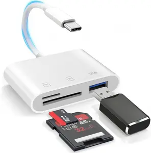 USB C SD Card Reader，SD Card Reader USB C for iPhone 16 17/iPad/Mac/Laptop，3 in 1 sd Card Reader with Dual Slots & USB Port for Mac MacBook Pro/Air/Mini Android Laptop More USBC Typec Devices