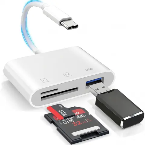 3 In 1 USB-C SD Card Reader with Dual Slots & Port - Universal Fit for iPhone 15-16, iPad, Mac, Android Laptops, USB-C Devices - Fast Data Transfer Support