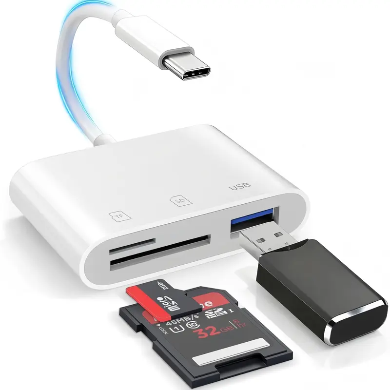 3 In 1 USB-C SD Card Reader with Dual Slots & Port - Universal Fit for iPhone 15-16, iPad, Mac, Android Laptops, USB-C Devices - Fast Data Transfer Support