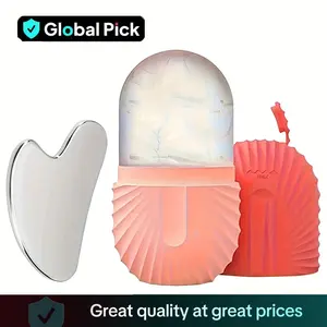 Silicone Ice Face Roller & Stainless Steel Gua Sha Tool Set, 2 Counts & Reusable Face Care Tool Beauty Set, Skin Care Products for Summer Gift, Comfort Face Massage Tool, Roller Lifting Tool for Women Gifts, Ice Roller for Redness Reduction