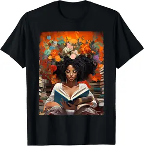 100% Cotton Black History Educated Reading Book Melanin Queen Afro Women T-Shirt