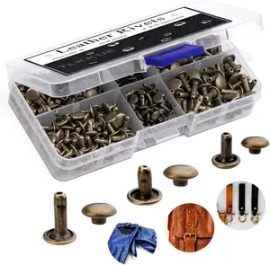 240 Sets Rivets for Leather, Leather Rivets 3 Sizes Leather Double Cap Rivets for DIY Leather Craft, Bags/Clothes/Shoes/Belts Decoration or Repair (Bronze)