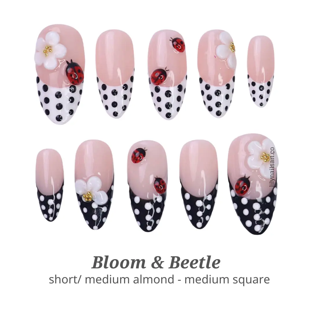 Lilynailsart | Bloom & Beetle Press On Nails - Polka Dot Ladybug Nails - Cute Handmade Gel Nails