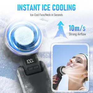 Portable Handheld Turbo Fan with Ice Cooling, Ice Fan, Rechargeable Personal Fan, Up to 12H Cooling, 5 Speed 25550RPM Powerful Portable Fan for Travel, Outdoor, Camping, Hiking