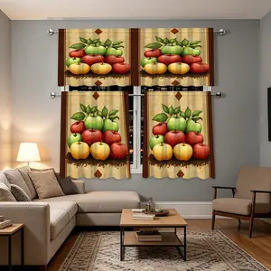 3pcs Apple Pattern Vintage Drapes, Kitchen Living Room Decor Valance Set, Cafe Restaurant Curtains, No Pole, Ideal for Home Enthusiasts