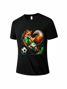 Men's Football Fox 10 Quick-Dry T-Shirt, Fun Animal Fan Short Sleeve, High Stretch Breathable Sport Top for Daily Wear and Outdoor Sports