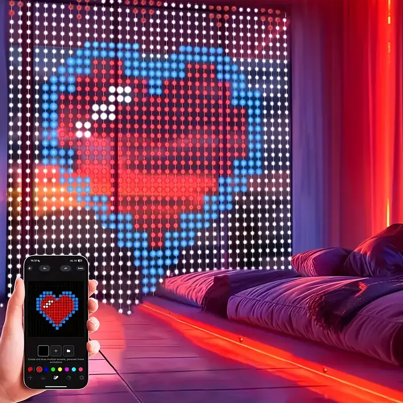 400LED Christmas Curtain Lights, 400LED Smart APP Control, DIY Text and Animation Display, Music Synchronized Light Ring, Suitable for Christmas and Halloween Decorations and Valentine's Day Indoor and Outdoor Use  Plastic  led lights bedroom Colorful