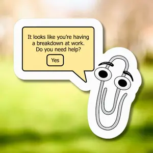 Funny Breakdown at Work Paperclip Sticker, Office Humor Decal - Work Stickers, Laptop Water Bottle Decal Sticker