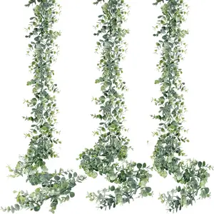 Artificial Eucalyptus Garland 3 count Fake Eucalyptus Greenery Garland Faux Hanging Plants Artificial Vines, 5.6 Feet/Strand for Wedding Backdrop Arch Wall Table Party Outdoor Festival Decor