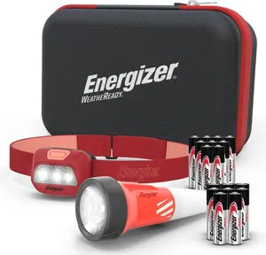 Energizer WeatheReady Power Outage Kit with 2-in-1 LED Flashlight Lantern, LED Headlamp, IPX4 Water-Resistant, Backup AA + AAA Batteries, Storage Case, Hurricane Preparedness Items