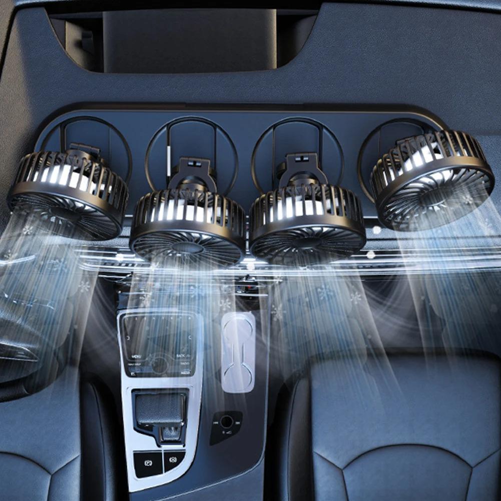 Portable 4-Head Car Cooling Fan - 3-Speed Adjustable, 360° Rotating, Cigarette Lighter Plug, Powerful Airflow for Vehicles, RVs, and SUVs