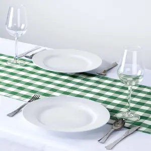 Gingham Polyester Table Runner 14"x108" Green/White Buffalo Plaid - Checkered Table Linen