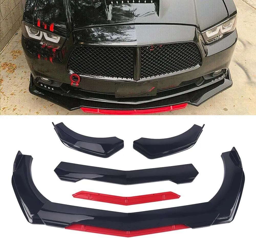 5PCS Universal Front Bumper Lip Kit - Gloss Black ABS Aerodynamic Guard Protector, Adjustable Stylish Spoiler Splitter Diffuser, Sport Wide Body Air Dam Mod Accessory For Most Standard Honda Toyota Sedans lip splitter