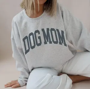 DOG MOM Sweatshirt Faded Vintage Aesthetic Style Dog Lover Sweatshirt Trendy Dog Mom Crewneck Varsity Style Sweatshirt Dog Gift for Women