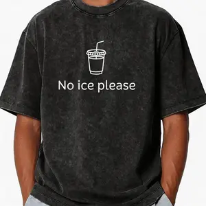 No Ice Please Graphic Tee, Minimalist Print, Black Washed Casual Unisex T-Shirt