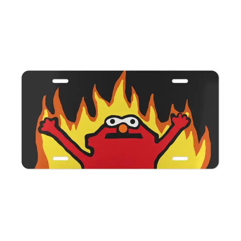 Funny Customizable Aluminium Hell Fire Meme Vanity License Plate - Unique Design, Simple Yet Impactful, Customizable and Fun Car Exterior Accessory for Meme Lovers