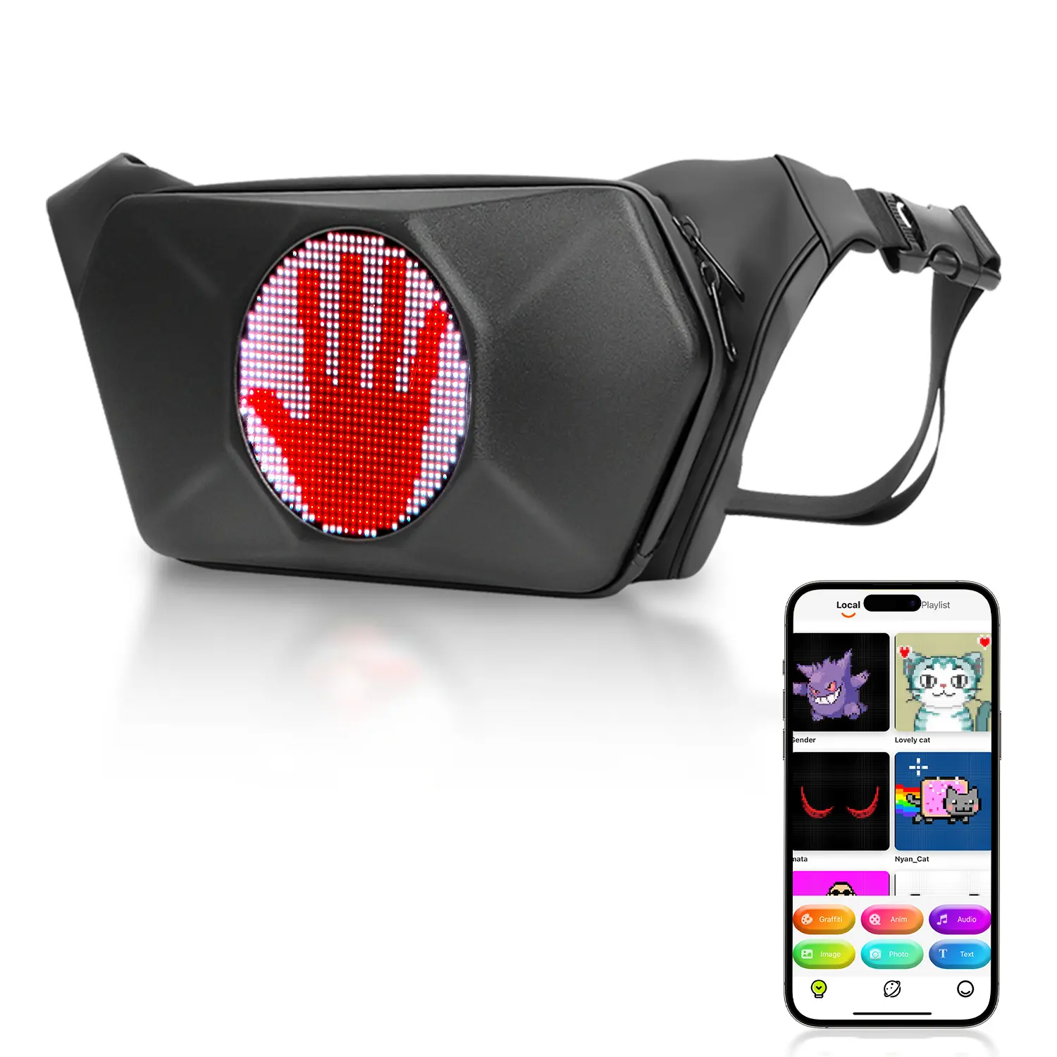 Adjustable Waist Crossbody Fanny Pack,Led Fanny Packs with Bluetooth and Programmable,LED Display Pixel Screen, Daily Sports Mountaineering Travel Gear Black Outdoor halloween bag,summerwins