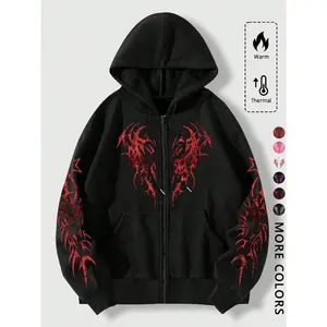 Printed zip-up hoodie cardigan, patterned printed hooded sweatshirt, suitable for both men and women’s autumn and winter streetwear, Y2K fashion, men’s gift, sports/gym, outdoor school