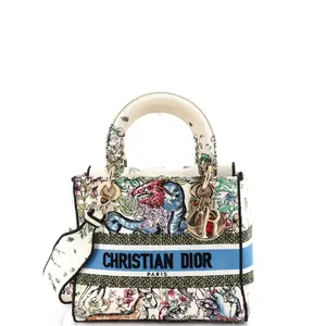 Pre-owned Dior Canvas Plain Top Handle Bags Christian Lady D Lite Bag Embroidered Canvas Medium by Rebag