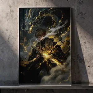 Zenitsu Agatsuma Demon Slayer Poster – Lightning Dragon Katana Anime Wall Art, Japanese Aesthetic Decor Print, Otaku Room Gift