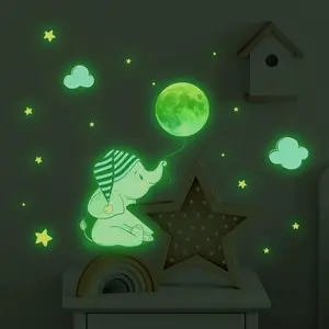 2pcs/set Glow In The Dark Cartoon Elephant Shaped Wall Sticker, Creative Self Adhesive Fluorescent Wall Sticker, Wall Decal For Kids Room Wall Decor, Decoration Items, Luminous Wall Sticker