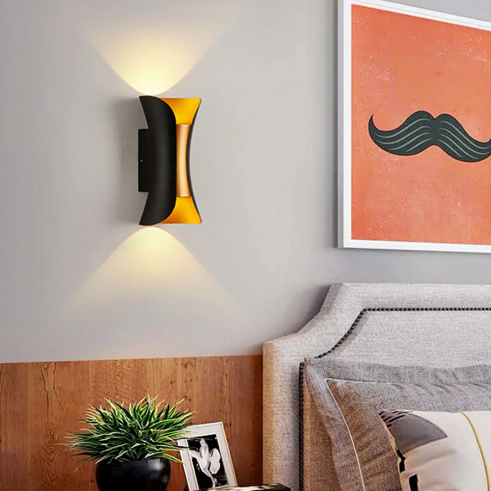 Dimmable Gold-Black Nordic Ambient LED Wall Lamp, 7.87x3.35x3.15in, IP65 Waterproof, 3-Color Light, 30000H Lifespan, for Bedroom, Restaurant, Stair Area Home Decor, Dimmable Wall Lamp, Ambient Dimmable Led
