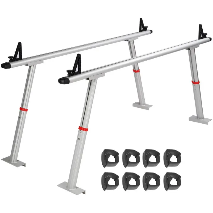 【Summerfinds】VEVOR Truck Rack,800 lbs Capacity19-34in Adjustable HeightAluminum Ladder Rack for Truck with 8 Non-Drilling C-clampsHeavy Duty Truck Bed Rack Two-Bar Set for KayakSurfboardLumberLadder