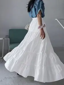 Women's Casual Loose-Fitting High-Waisted Skirt, Womenswear Bottom, Multi-Layered Cake Ruffle Design, Breathable and Lightweight, Perfect for Daily Wear