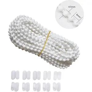 10 Meters with 10 PCS Connectors Roller Blind Bead Chain Cord for Venetian Honeycomb Vertical Shade Blind Replacement Repair Fittings (White)