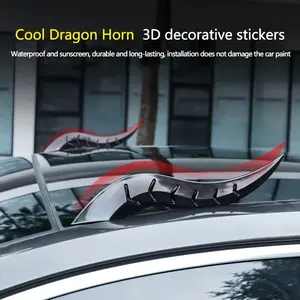 2-Pack 3D Dragon Horn Car Decals, Cool Roof Curved Fin Stickers, Custom Body Modification, Enhance Sporty Look, Fashionable Car Accessories
