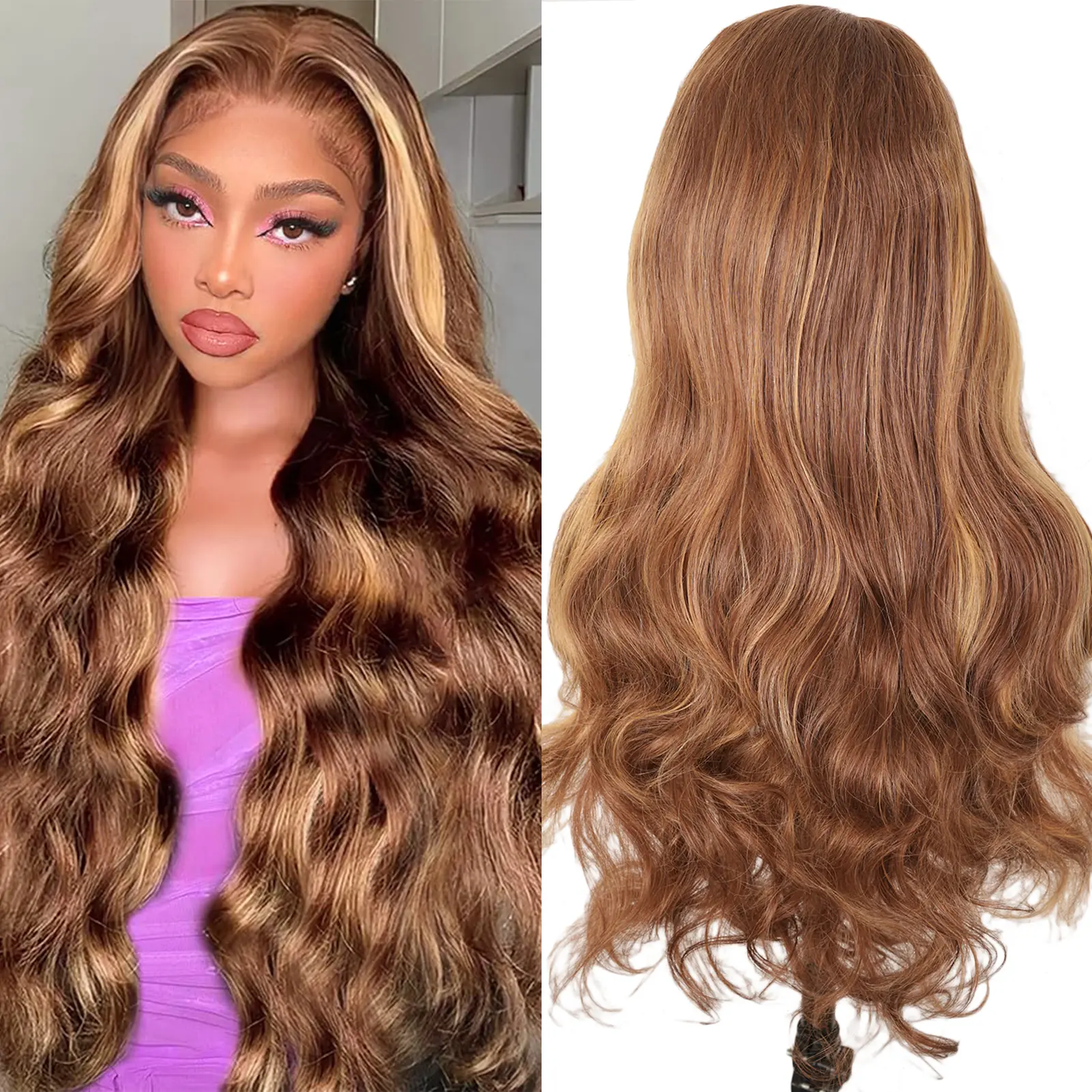 MIRELLE 13x6 Synthetic Black Lace Front Wigs for Women HD Transparent Body Wave Lace Frontal Wig Pre-Plucked with Baby Hair Heat Resistant Fiber 30 Inches 220 Density #30/27