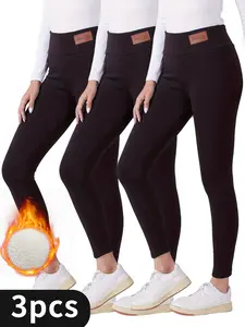 3Pcs Black Women's Shaping Fleece Thermal Leggings High Waist Tummy Slimming Booty Enhancing for Yoga Dance Office Wear Travel Snow Days