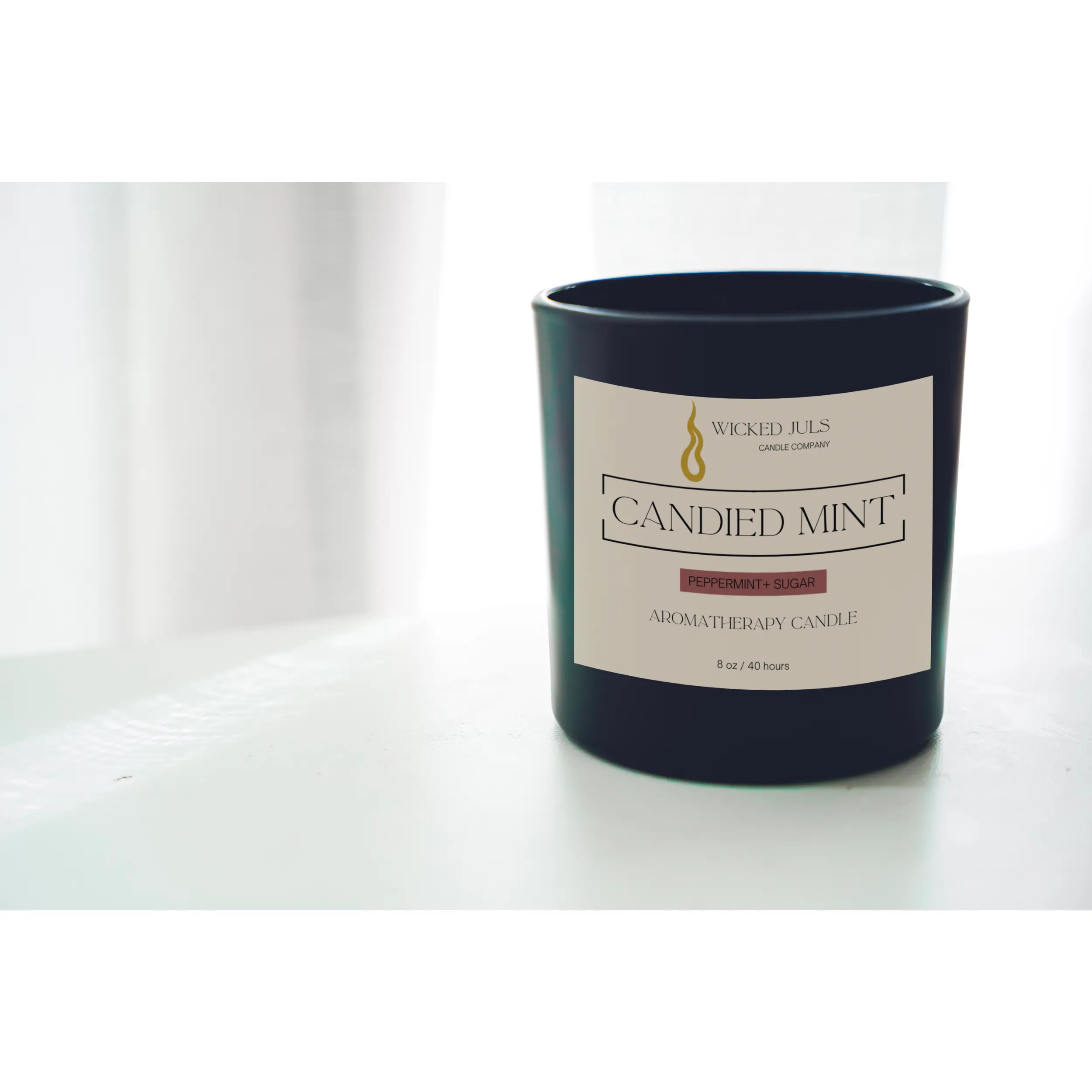 Candied Mint - Matte Glass Scented Soy Wax Candle - 8, 12oz candles Decor Gift Decor Gift Light Ornaments