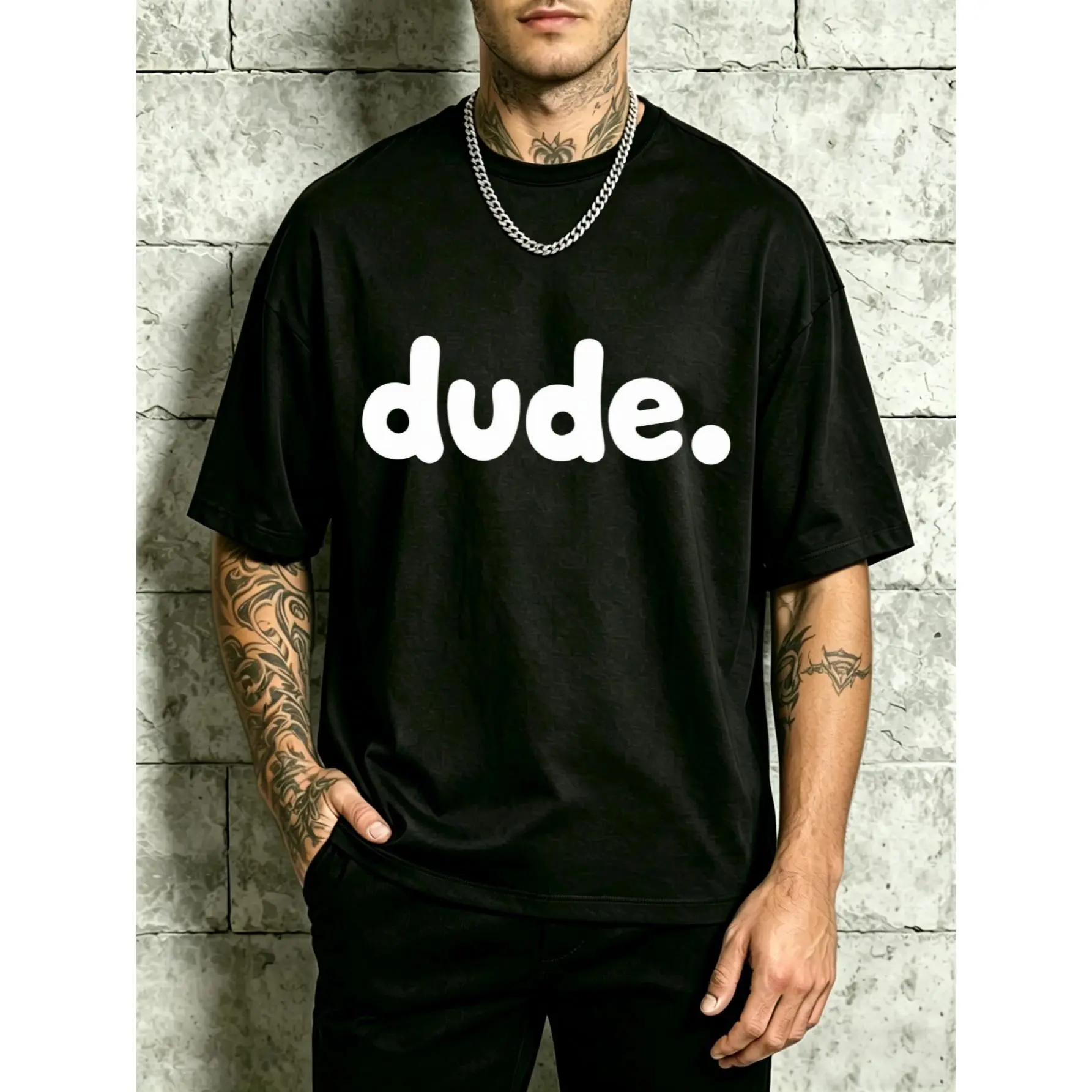unisex tee‌ T-shirt with “Dude” lettering, perfect for everyday wear and an ideal gift for friends., moisture-wicking, minimalist style, for adults, daily wear, BottleRock Napa Valley